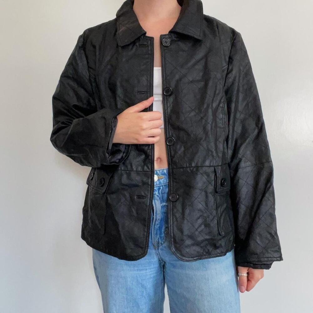 Vintage black patchwork leather jacket - image 4